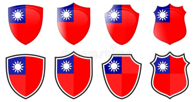 Vertikal taiwan-flagga i skölform 4 3d och enkla versioner. taiwanesiskt ikontecken vektor illustrationer