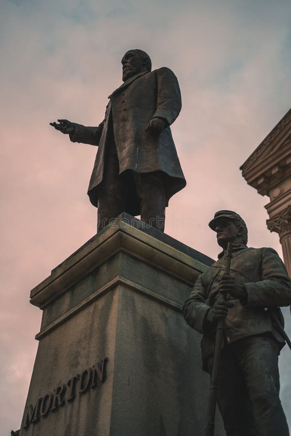 A vertical shot of the Statue of Oliver Morton in Indianapolis, Indiana, United States. A vertical shot of the Statue of Oliver Morton in Indianapolis, Indiana, United States