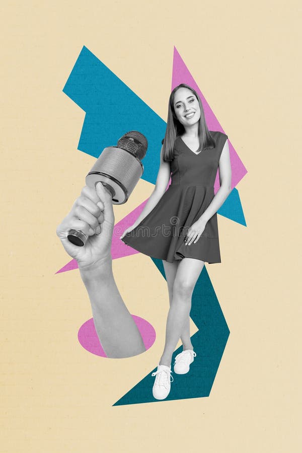 Vertikale Collage Bild der Collage Großarm Mini-Mädchen isoliert auf kreativen Hintergrund stockfotos
