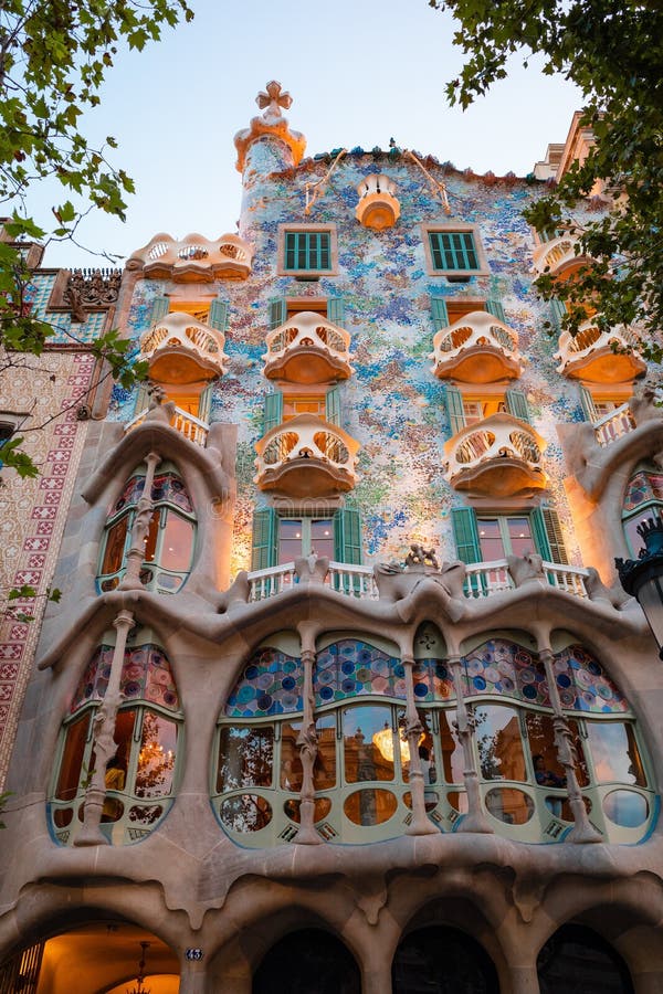 A low angle vertical shot of the unique Casa Battlo in Barcelona, Spain designed by Antoni Gaudi. Perfect for a piece on Barcelona`s architecture. A low angle vertical shot of the unique Casa Battlo in Barcelona, Spain designed by Antoni Gaudi. Perfect for a piece on Barcelona`s architecture