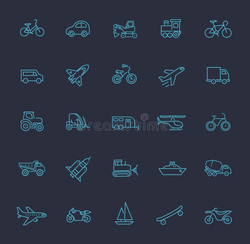 Vervoerpictogrammen, dun lijnontwerp vector illustratie Vervoerpictogrammen, dun lijnontwerp vector illustratie