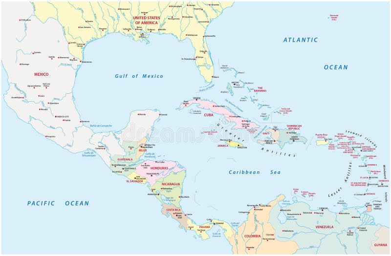 Verwaltungskarte von Mittelamerika und von karibischen Ländern stock abbildung Verwaltungskarte von Mittelamerika und von karibischen Ländern stock abbildung