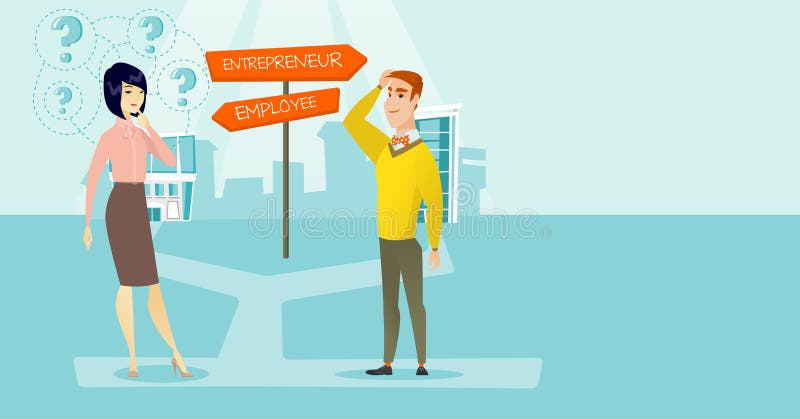 Verwarde man en vrouw die carrièreweg kiezen vector illustratie Verwarde man en vrouw die carrièreweg kiezen vector illustratie