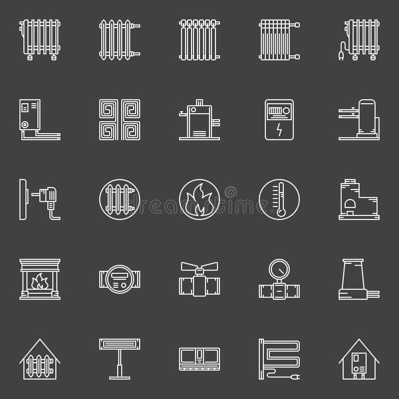 Verwarmende lineaire pictogrammen stock illustratie Verwarmende lineaire pictogrammen stock illustratie