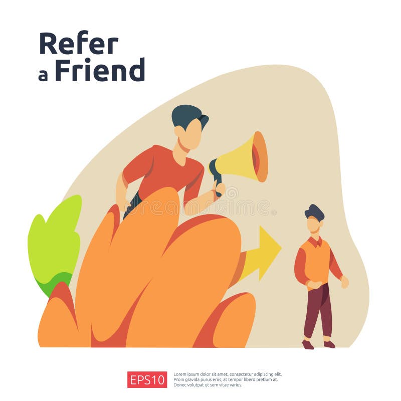 verwijs een concept van de vriendenillustratie partnermarketingstrategie personage van mensen schreeuwt megafone sharing verwijzi stock illustratie verwijs een concept van de vriendenillustratie partnermarketingstrategie personage van mensen schreeuwt megafone sharing verwijzi stock illustratie