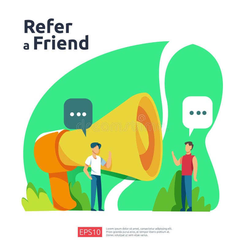 verwijs een concept van de vriendenillustratie partnermarketingstrategie personage van mensen schreeuwt megafone sharing verwijzi stock illustratie verwijs een concept van de vriendenillustratie partnermarketingstrategie personage van mensen schreeuwt megafone sharing verwijzi stock illustratie