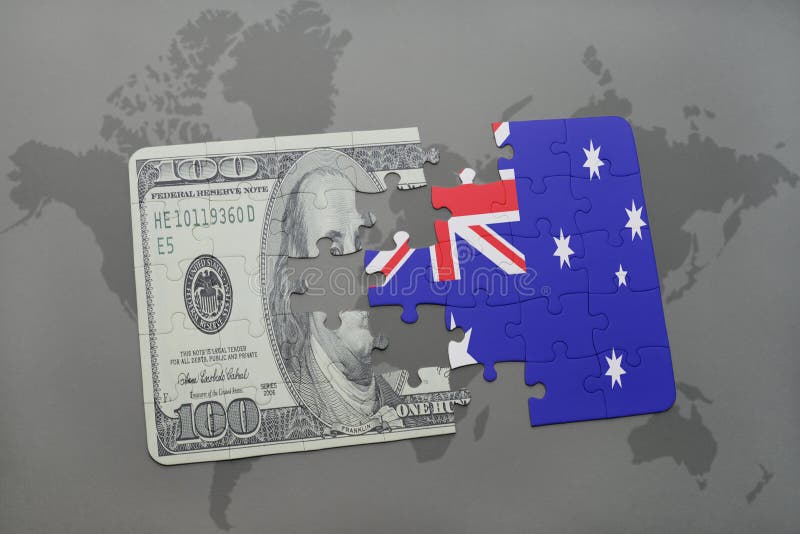 verwirren Sie mit der Staatsflagge von Australien und von Dollarbanknote auf einem Weltkartehintergrund stock abbildung verwirren Sie mit der Staatsflagge von Australien und von Dollarbanknote auf einem Weltkartehintergrund stock abbildung