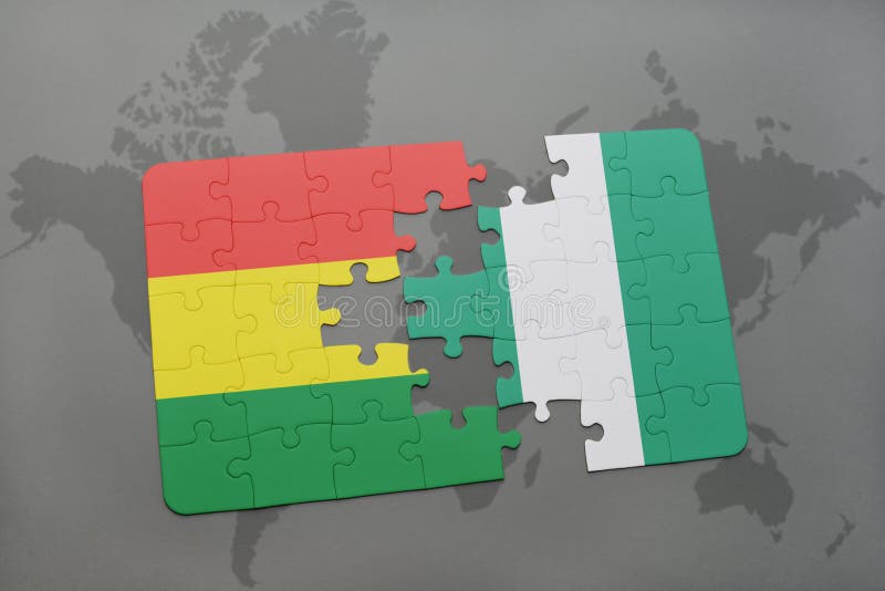 verwirren Sie mit der Staatsflagge von Bolivien und von Nigeria auf einer Weltkarte vektor abbildung verwirren Sie mit der Staatsflagge von Bolivien und von Nigeria auf einer Weltkarte vektor abbildung