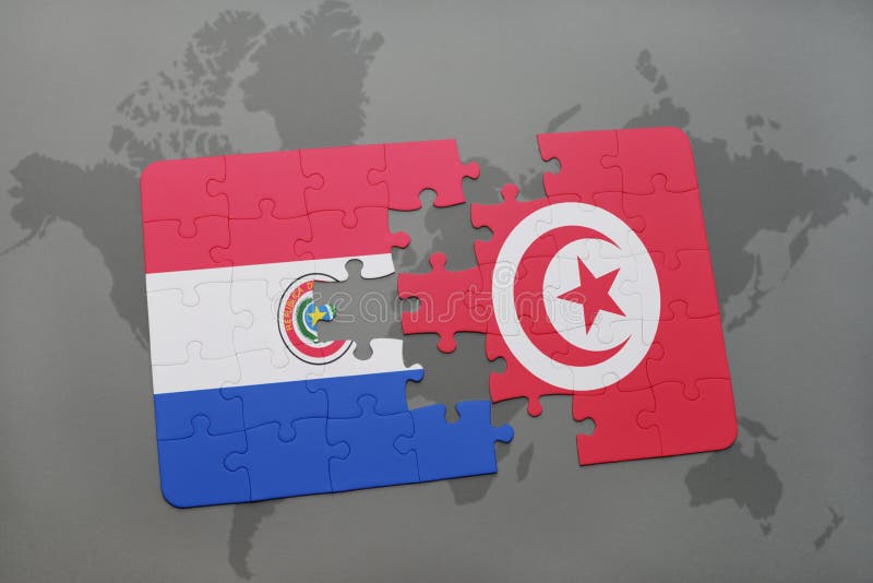 verwirren Sie mit der Staatsflagge von Paraguay und von Tunesien auf einer Weltkarte lizenzfreie abbildung verwirren Sie mit der Staatsflagge von Paraguay und von Tunesien auf einer Weltkarte lizenzfreie abbildung