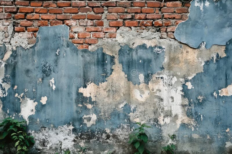 Verwitterte Ziegelmauer und Steinmauer mit Rissen. Neuronales Netzwerk AI generiert. Rustikale Wand mit Mischung aus verwitterten Ziegeln und Steinen, die Anzeichen von Alterung und Risse zeigen. Natürliche Texturen zeigen reiche Geschichte mit Erdtönen.