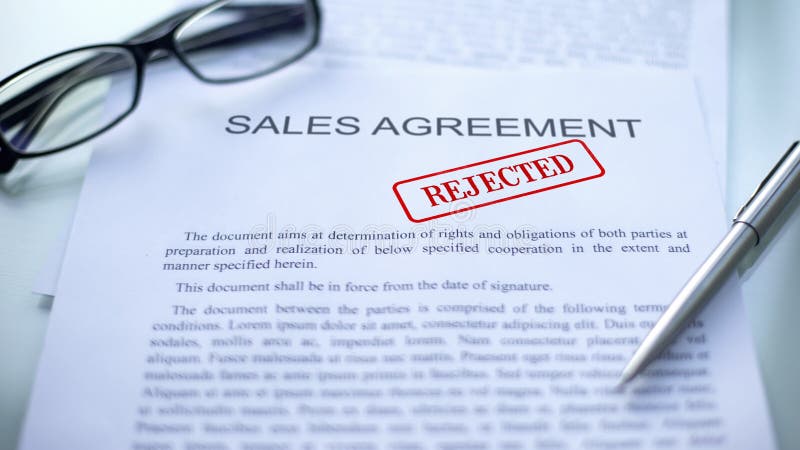 Sales agreement rejected, seal stamped on official document, business contract, stock photo. Sales agreement rejected, seal stamped on official document, business contract, stock photo