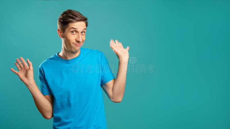 Verworrene Männerbildnisablehnungsgeste so was stockbild