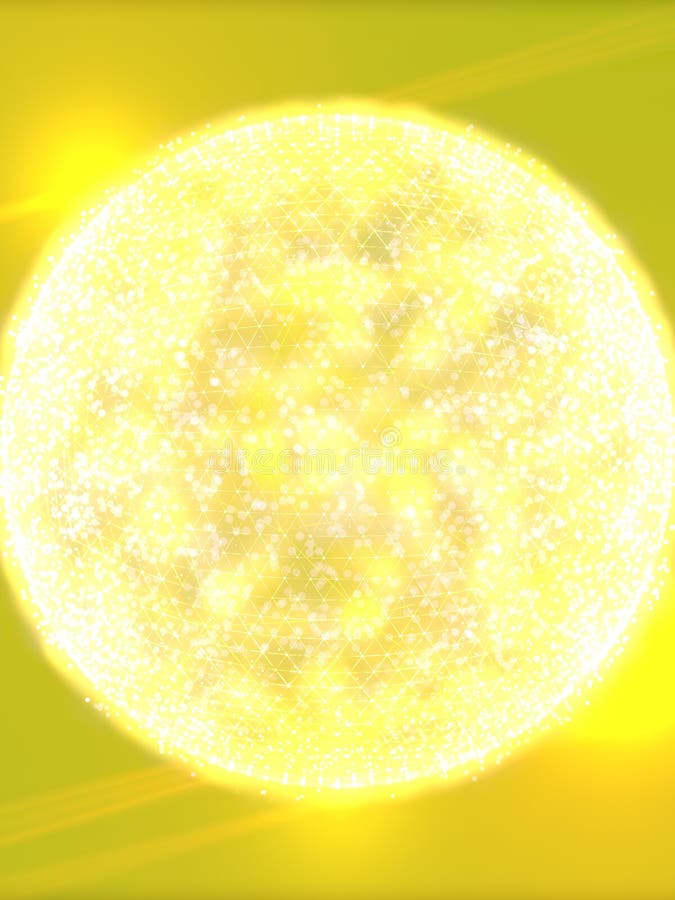 A very bright digital sun with many thin lines simulating data transmission. vector illustration