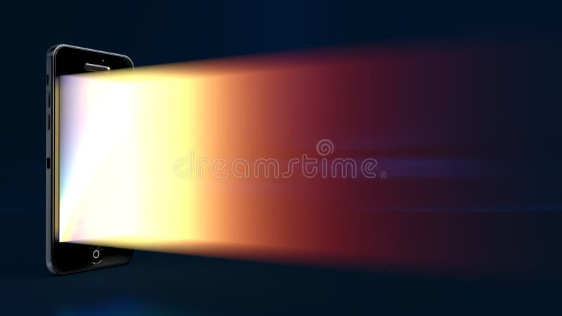 Very bright and intense glow from the display of a smart phone royalty free illustration
