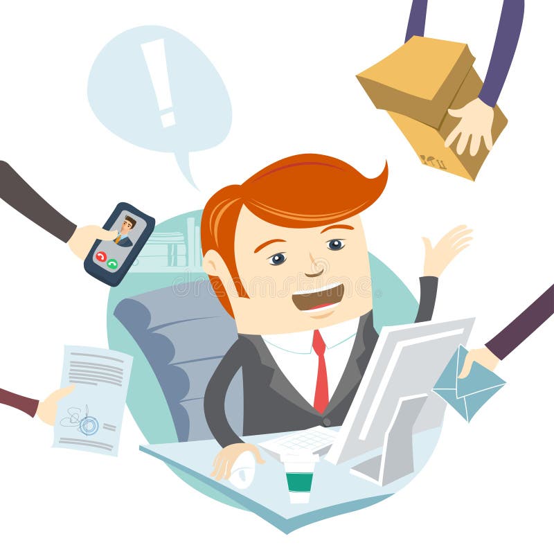 Very busy office man working hard royalty free illustration Very busy office man working hard royalty free illustration
