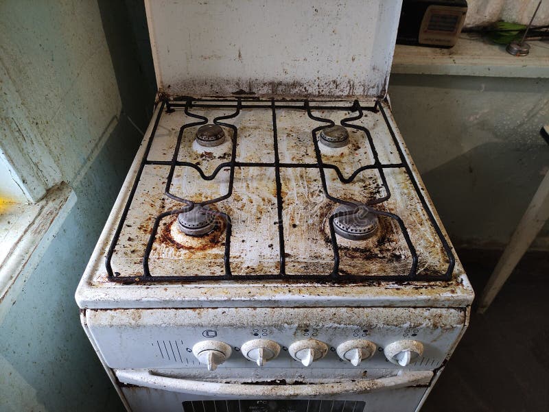 Very Dirty and Old Gas Stove in the Kitchen Stock Image Image of