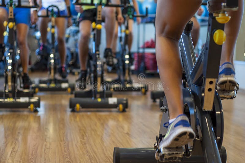 Spinning Classes at the Gym Stock Image - Image of happy, bikes: 113845775