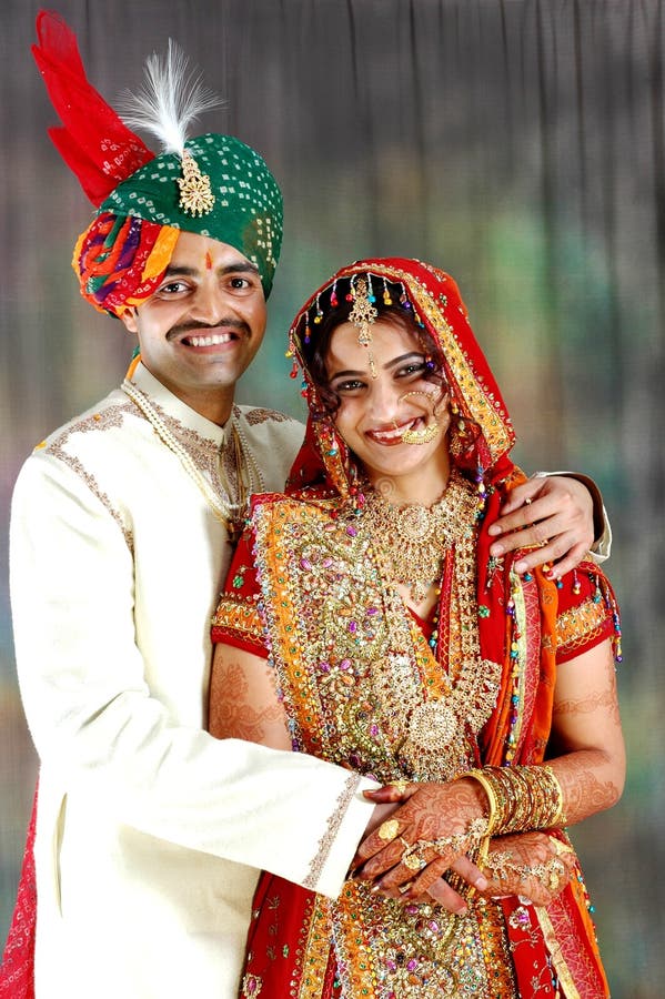 Very Happy Indian  Couple On Their Wedding  Day Stock Photo  