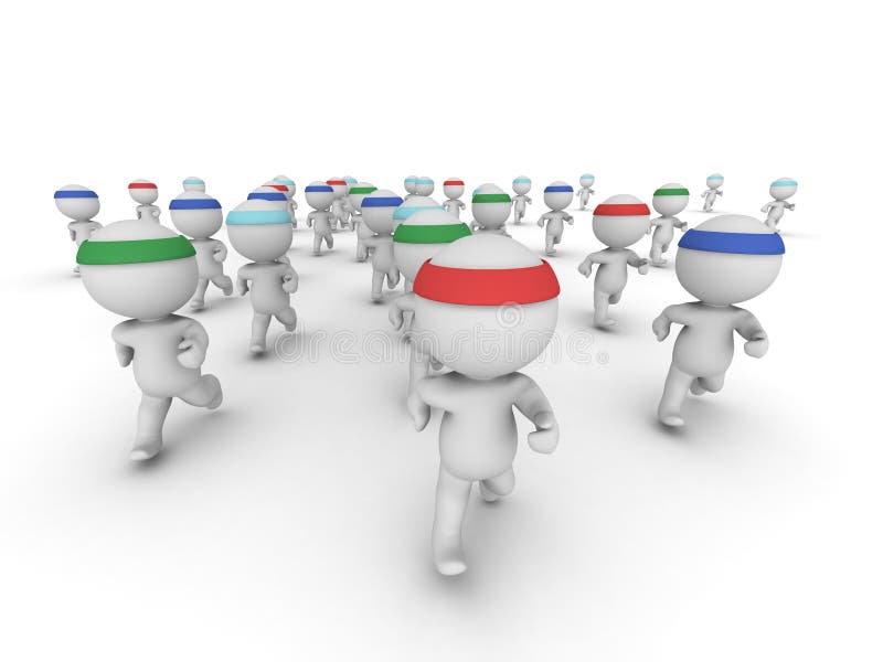 Very Many 3D Characters Running stock illustration