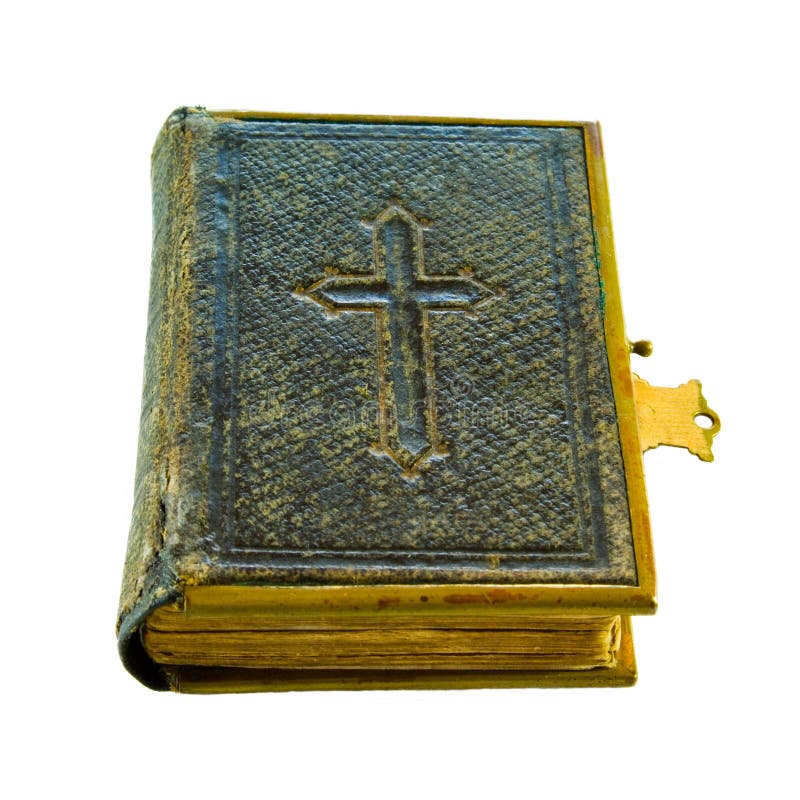 A very old leather bound Bible with cross imprint, isolated on white. A very old leather bound Bible with cross imprint, isolated on white.