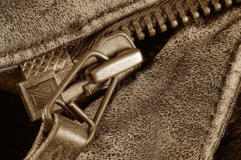 A Very Old Leather Jacket Zipper Stock Image Image of clothes, coat