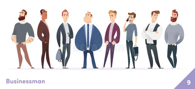 Verzameling van tekenontwerpen voor zakelijk of persoonlijk gebruik Moderne cartoon-vlakke stijl Jonge professionele mannetjes st royalty-vrije illustratie Verzameling van tekenontwerpen voor zakelijk of persoonlijk gebruik Moderne cartoon-vlakke stijl Jonge professionele mannetjes st royalty-vrije illustratie