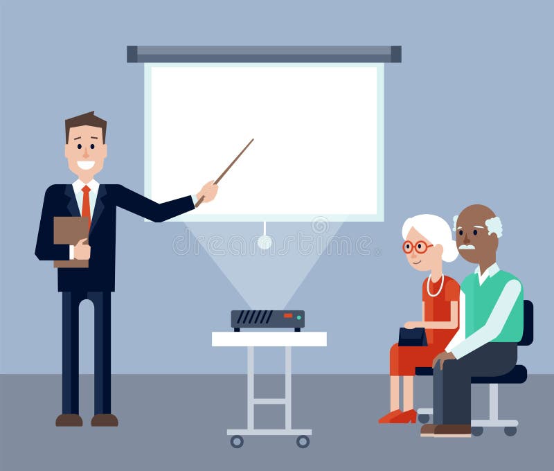Verzekeringsagent in seminarie voor oudsten vector illustratie