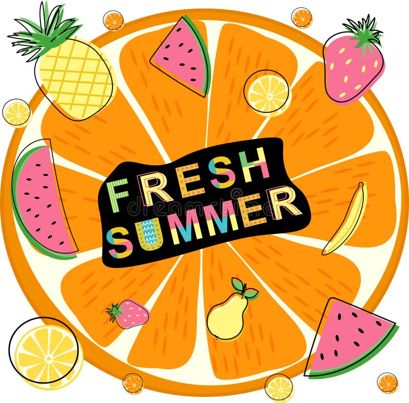verão fresco com frutos - ilustração do cartaz do vetor, eps ilustração royalty free verão fresco com frutos - ilustração do cartaz do vetor, eps ilustração royalty free