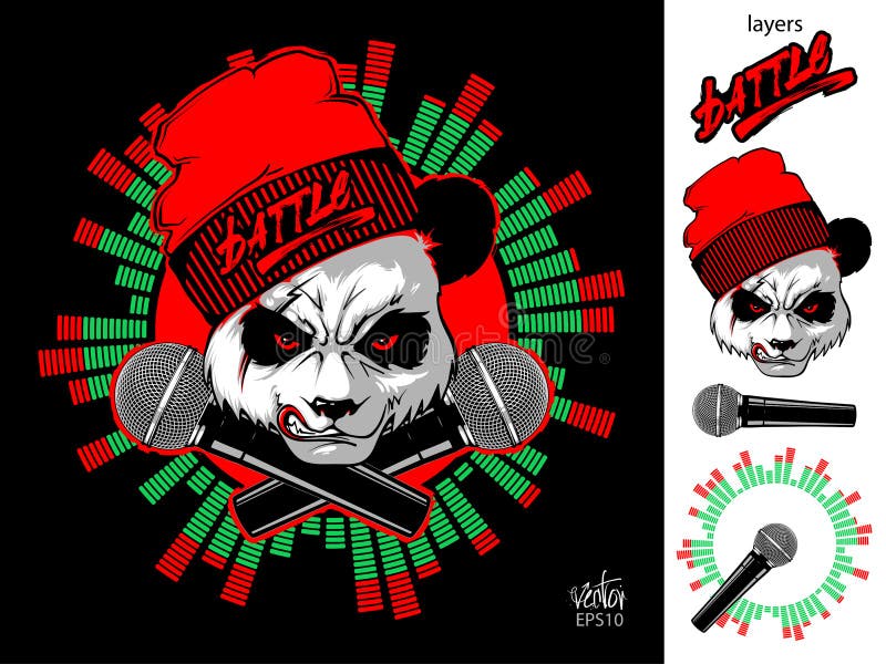 Verärgerter Panda und zwei Mikrophone Hip-Hop-Kampf