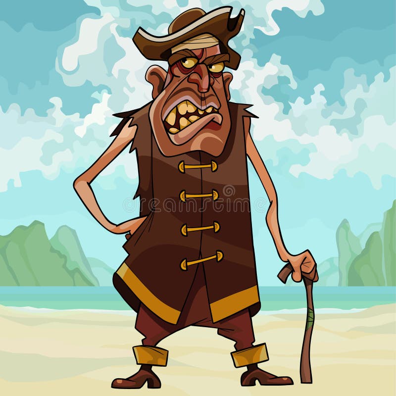 Verärgerter toothy Mann der Karikatur in der Piratenkleidung vektor abbildung Verärgerter toothy Mann der Karikatur in der Piratenkleidung vektor abbildung