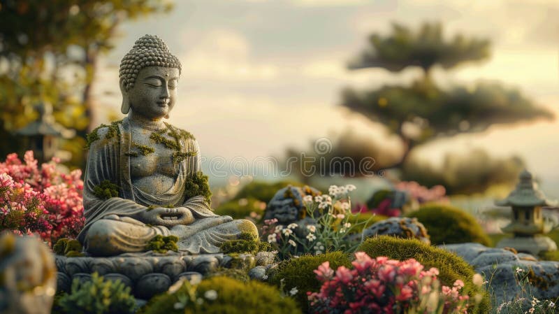 Vesak Day celebration. A symbolic representation of Buddha in harmony with nature. stock illustration