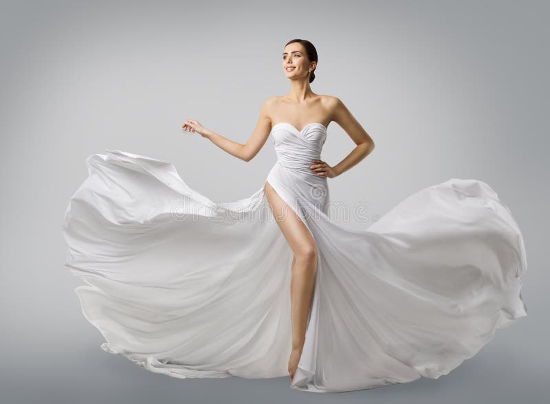 Vestido Blanco De La Mujer, Modelo De Moda Bride En Vestido De Boda De Seda  Largo Foto de archivo - Imagen de tarde, arte: 99209548