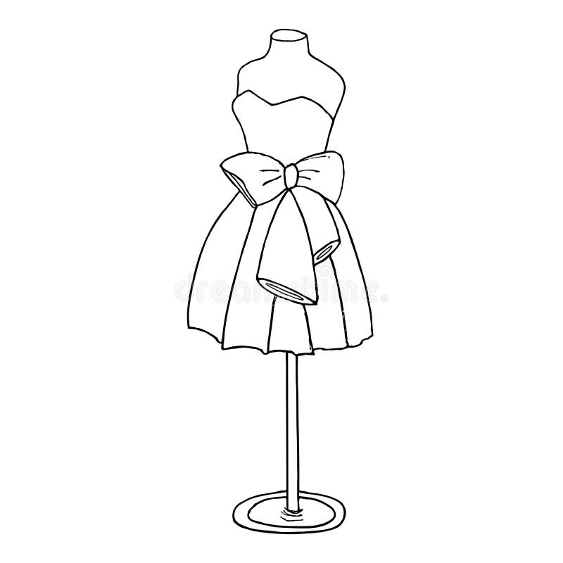 Vestido de cóctel con un arco Maniquí del cortocircuito del vestido de bola libre illustration Vestido de cóctel con un arco Maniquí del cortocircuito del vestido de bola libre illustration
