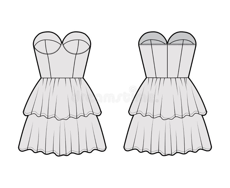 Vestido Sin Tirantes Bustier Técnica De La Moda Con Cuerpo Sin Ajustado 2 Fila Mini Falda De Los Nivel Ilustración del Vector - Ilustración de flor, objeto: 218523142