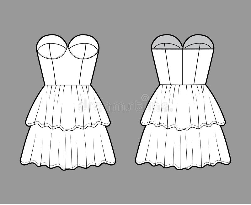 Vestido Sin Tirantes Bustier Ilustración Técnica De La Cuerpo Sin Mangas Ajustado 2 Fila Mini Longitud Falda De Los Nivel Ilustración del Vector - Ilustración tela: 218632160