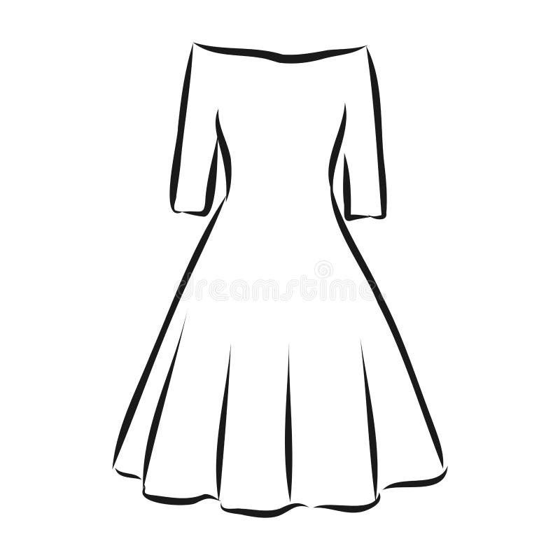 Vestidos De Mujeres. Ilustración Vectorial a Mano. Dibujo Del Contorno Negro Aislado En El Fondo Blanco Ropa De Mujer Ilustración del Vector - Ilustración de frente, lineal: 197501008