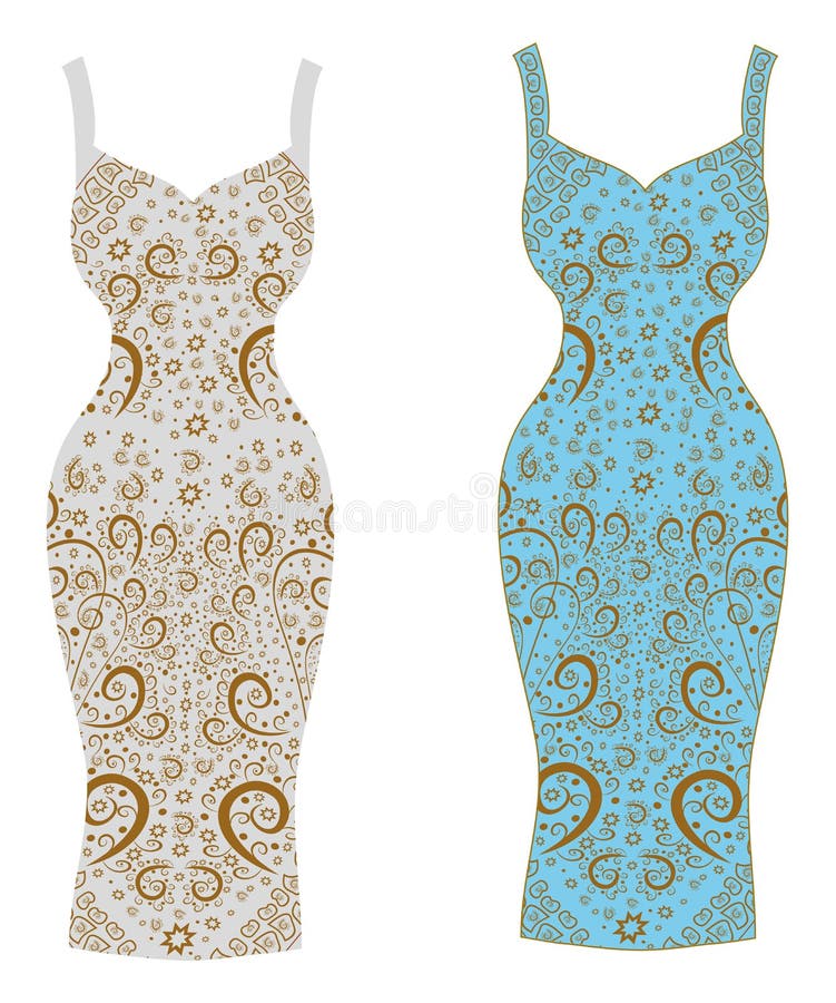 Vestidos Hermosos Para Las Mujeres Con El Dibujo Original. Ilustración Vector Ilustración de original, azul: 32036153