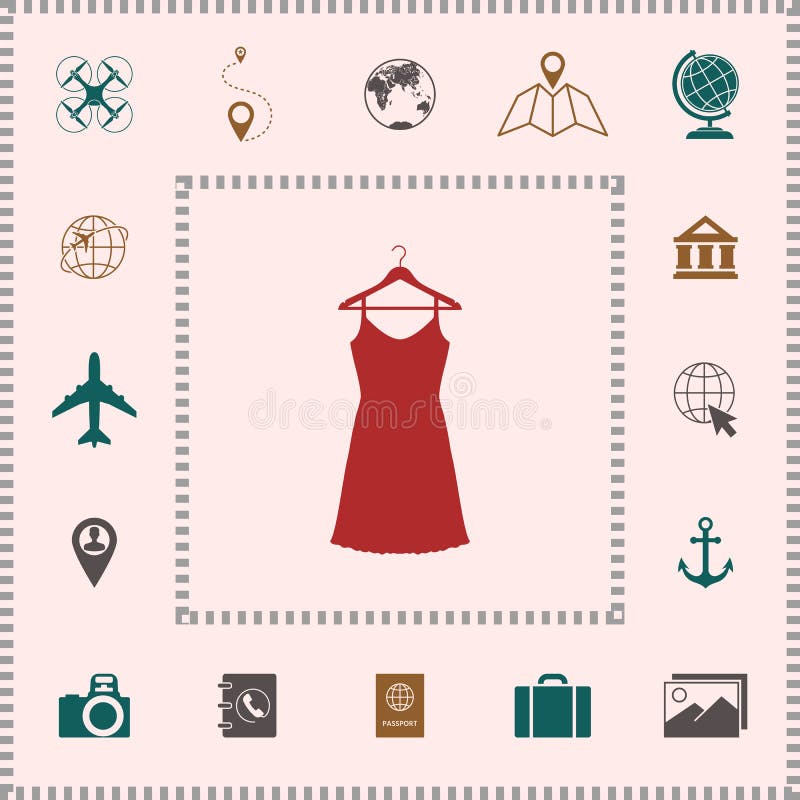 Vestito da sera, da prendisole, combinazione o camicia da notte sul gancio del guardaroba, la siluetta Voce di menu nel web desig illustrazione vettoriale Vestito da sera, da prendisole, combinazione o camicia da notte sul gancio del guardaroba, la siluetta Voce di menu nel web desig illustrazione vettoriale