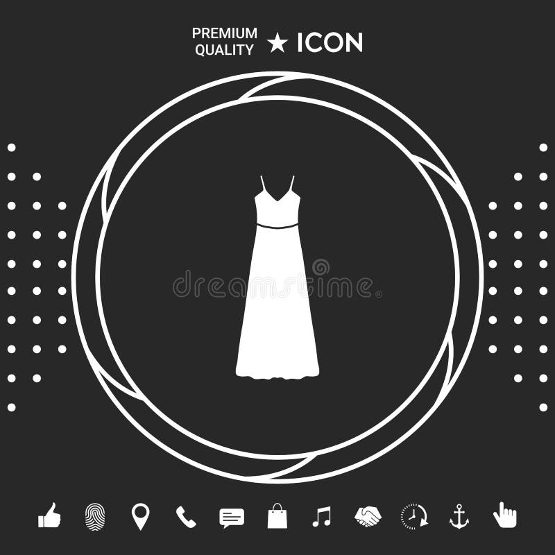 Vestito lungo da sera, dal vestito o prendisole con la cinghia, la siluetta Voce di menu nel web design Elementi grafici per illustrazione vettoriale Vestito lungo da sera, dal vestito o prendisole con la cinghia, la siluetta Voce di menu nel web design Elementi grafici per illustrazione vettoriale