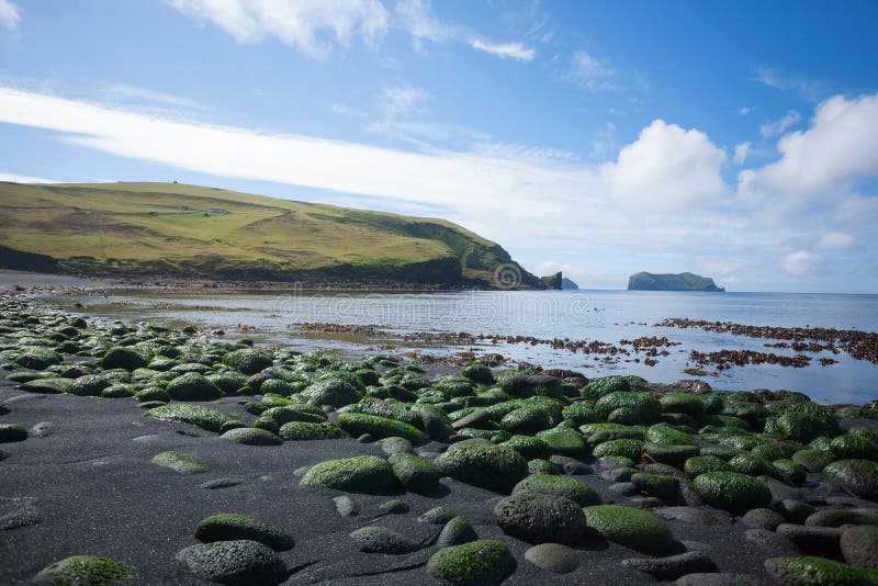 Vestmannaeyjar island beach day view, Iceland landscape. Alsey island stock photos Vestmannaeyjar island beach day view, Iceland landscape. Alsey island stock photos