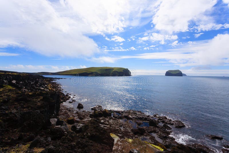 Vestmannaeyjar island beach day view, Iceland landscape.Surtsey island royalty free stock images Vestmannaeyjar island beach day view, Iceland landscape.Surtsey island royalty free stock images