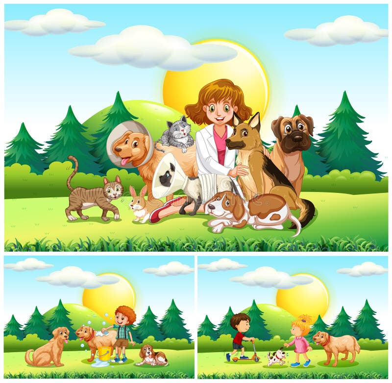 Vet and Many Animals in the Park Stock Vector - Illustration of graphic,  drawing: 101926795