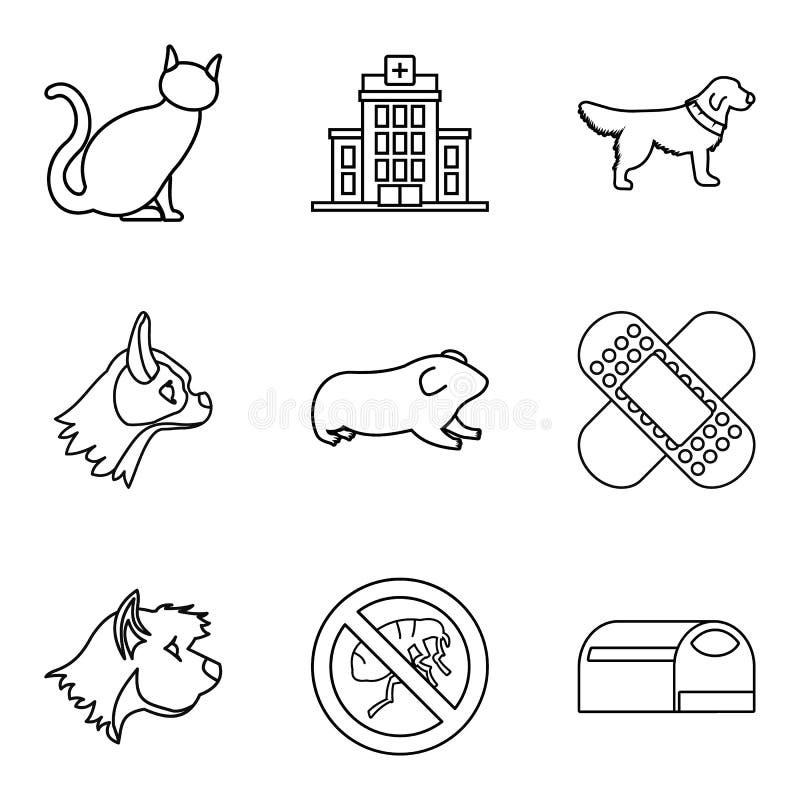 Veterinary surgeon icons set, outline style