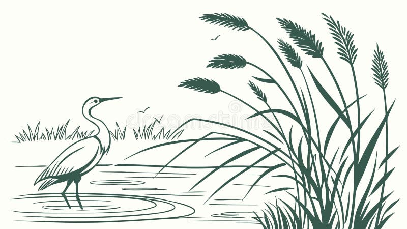 Vetland Heron Plants Vector Illustration vektor design Generative AI royaltyfri illustrationer