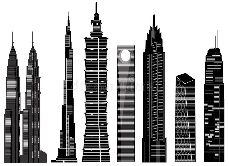 Vetor 1 dos edifícios do arranha-céus ilustração stock Vetor 1 dos edifícios do arranha-céus ilustração stock