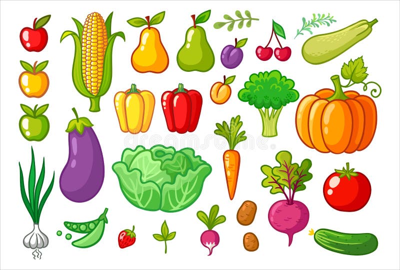 Vegetais Dos Desenhos Animados, Aipo, Abobrinha, Cebola, Cenoura E  Couve-flor. Vegetal Orgânico Fresco, Repolho De Comida Vegetariana E  Pepino. Conjunto De Símbolos Isolados De Vetores De Vegetais Royalty Free  SVG, Cliparts, Vetores