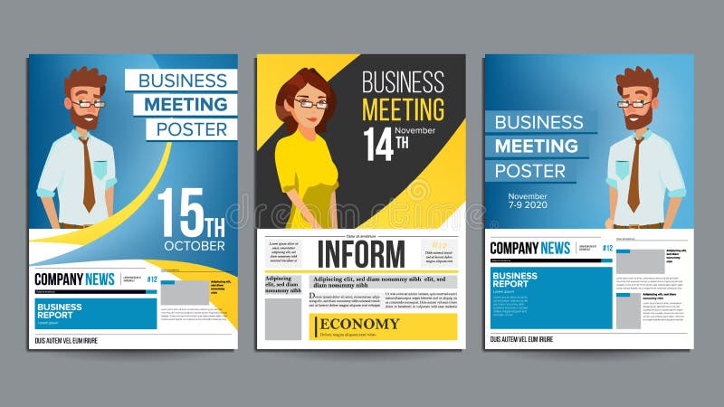 Vetor ajustado do cartaz da reunião de negócios Homem de negócios e mulher de negócio disposição Conceito da apresentação Bandeir ilustração royalty free Vetor ajustado do cartaz da reunião de negócios Homem de negócios e mulher de negócio disposição Conceito da apresentação Bandeir ilustração royalty free