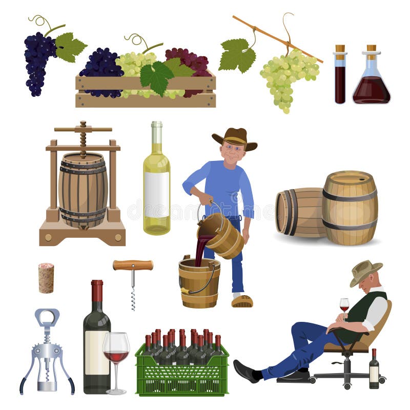 Vetor ajustado do vinho ilustração do vetor Vetor ajustado do vinho ilustração do vetor