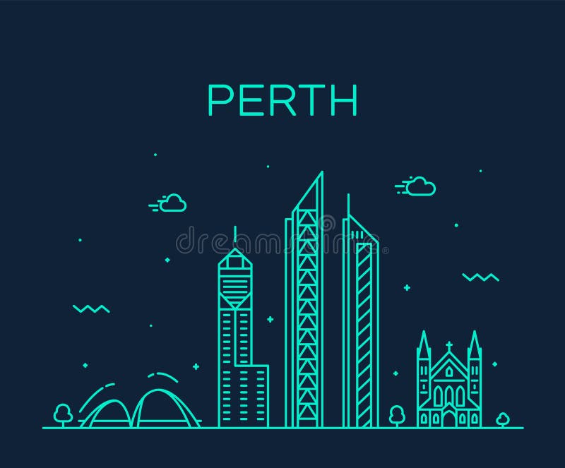 Vetor da Austrália Ocidental da skyline da cidade de Perth linear ilustração royalty free Vetor da Austrália Ocidental da skyline da cidade de Perth linear ilustração royalty free