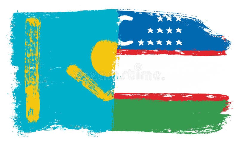 Vetor da bandeira de Cazaquistão & da bandeira de Usbequistão pintado à mão com escova arredondada ilustração stock Vetor da bandeira de Cazaquistão & da bandeira de Usbequistão pintado à mão com escova arredondada ilustração stock